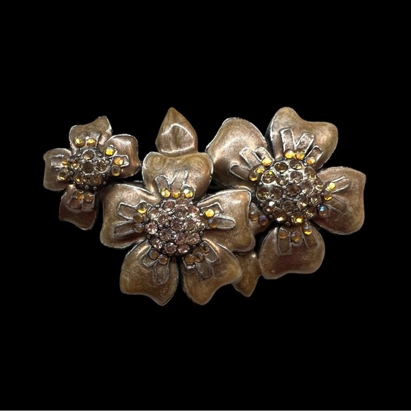 Chico's Jewelry - VTG Signed Chico’s Brooch Gold Tone Enamel Floral Rhinestone Pin‎ Y2K